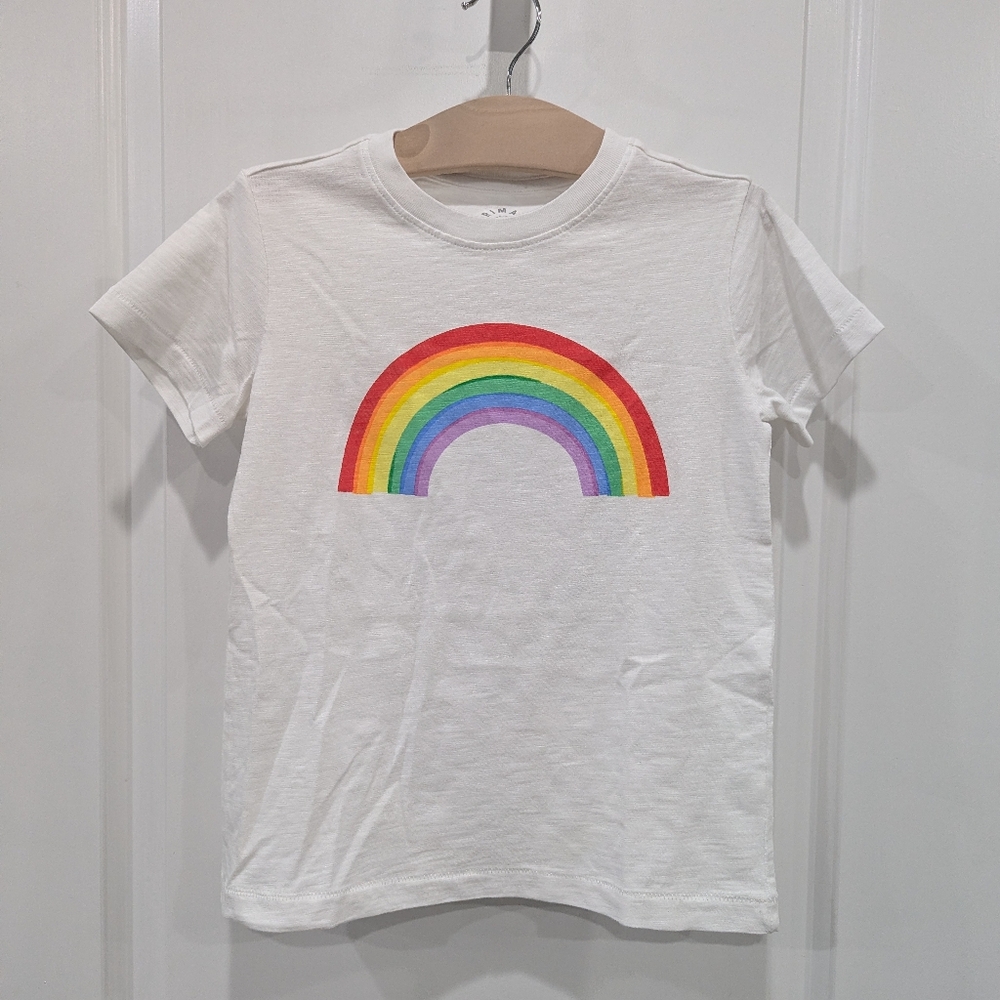 Primary Kids T-shirt Crew Neck Short Sleeves White Rainbow Cotton Size 6 7 - Picture 3 of 5